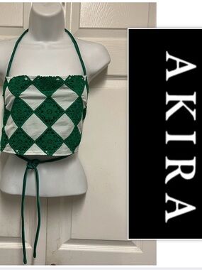 Akira Checkered Cropped Halter Top